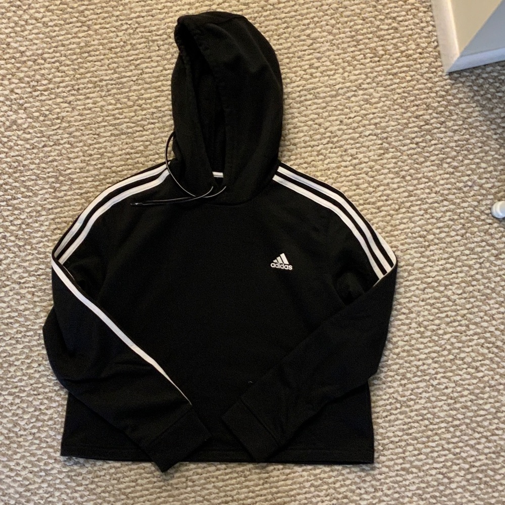 Adidas Black cropped Pullover with White Accents
